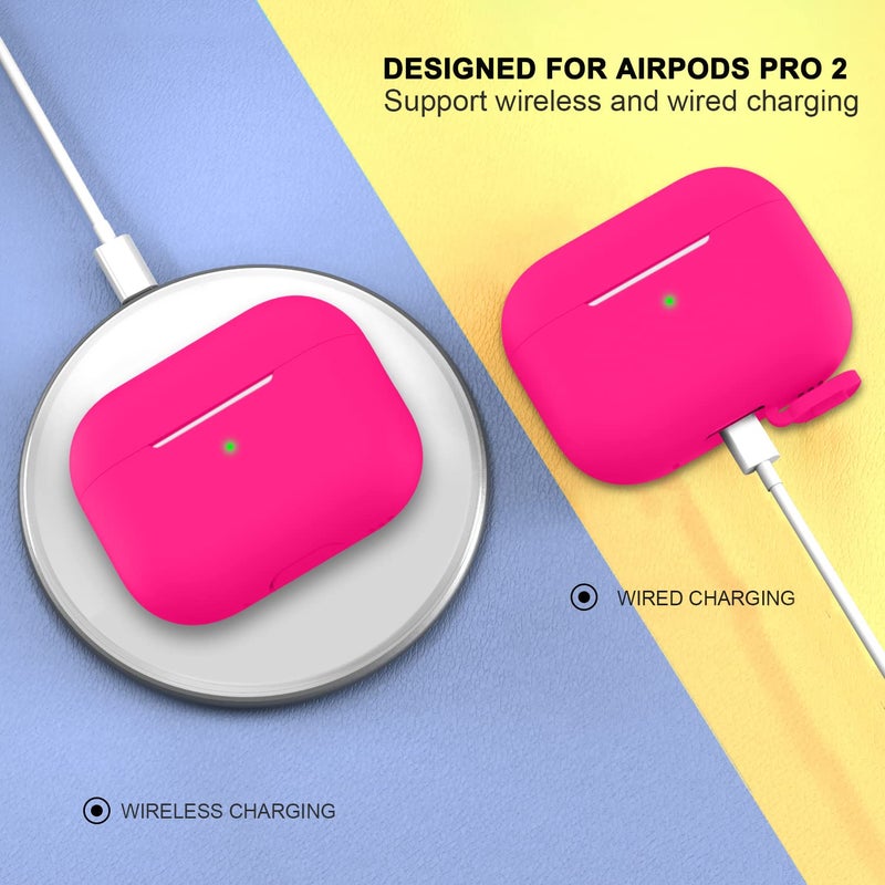 ATUAT for AirPods Pro 2nd Generation Case Cover(2022), Protective Soft Silicone Skin Accessories for Men Women Boys Girls for Apple AirPods Pro Gen 2, Front LED Visible-Hot Pink - Image 3